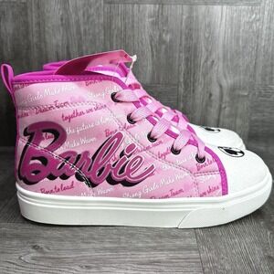 Barbie High Top Sneakers Kids 2 Pink Glitter Canvas Motivational NEW